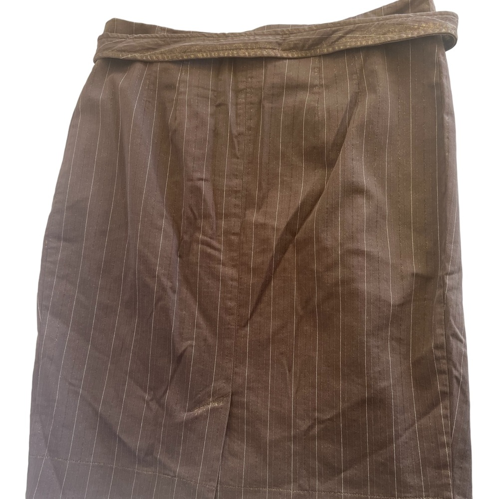 CUE | Wrap Skirt Pinstripe Brown 10 - Picture 3 of 10